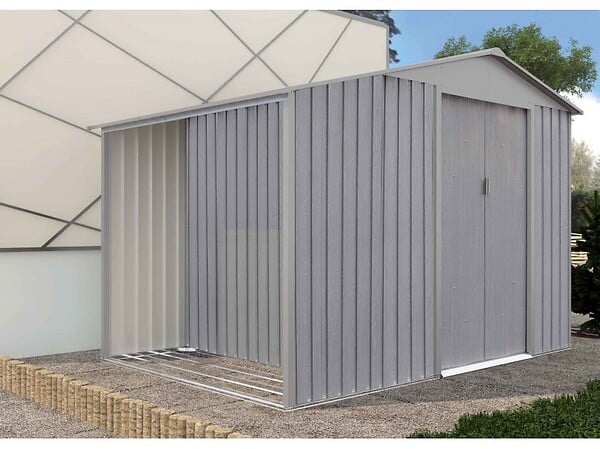 HABITAT ET JARDIN - Abri jardin métal + Bucher "Bois vieilli 9163" - 5,31m² - 278 x 191 x 195 cm - large