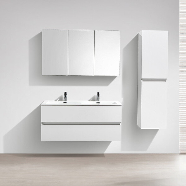 STANO - Meuble salle de bain design double vasque SIENA largeur 120 cm blanc laqué - large