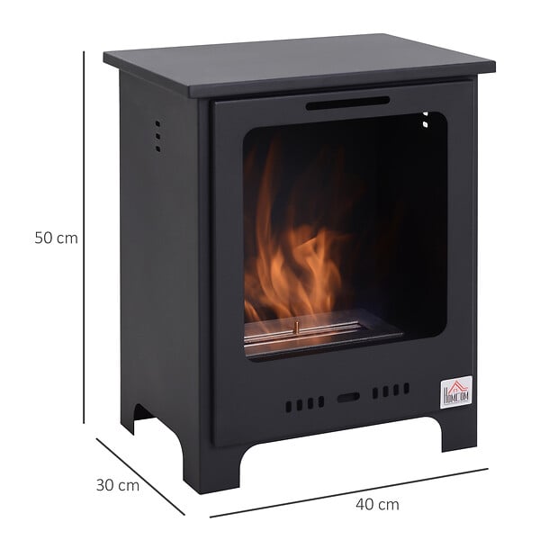 HOMCOM - Cheminée bioéthanol sur pieds style néo-rétro poêle 1 brûleur 1,5 L dim. 40L x 30l x 50H cm couverture 20-25 m² noir - large