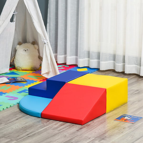 HOMCOM - 4 blocs de construction en mousse XL - modules de motricité - certifiés normes EN71-1-2-3 - mousse EPE revêtement PU bleu rouge jaune - large