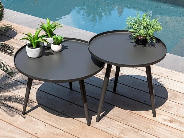 JARDILINE - Lot de 2 tables basses gigognes rondes en aluminium grises Antiparos - Jardiline - large