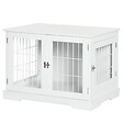 PAWHUT - Cage pour chien animaux table d'appoint 2 en 1 - 2 portes verrouillables - dim. 76L x 54,5l x 56H cm - MDF acier blanc - vignette