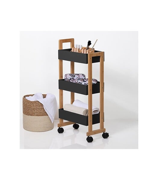 5 FIVE SIMPLY SMART - Desserte roulante 3 niveaux en Bambou et Bois Noir H 80 cm - large