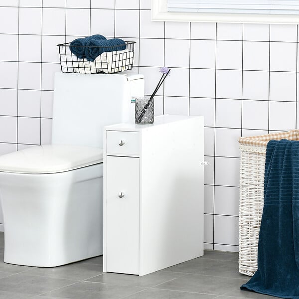 HOMCOM - Support papier toilette - porte-papier toilette - armoire pour papier toilette - 2 tiroirs, coffre - MDF blanc - large