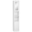 KLEANKIN - Meuble colonne de salle de bain 2 portes avec étagères réglables 2 niches miroir panneaux particules blanc - vignette