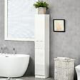 KLEANKIN - Meuble colonne rangement salle de bain style contemporain façade laquée 2 portes 3 étagères tiroir panneaux MDF blanc - vignette