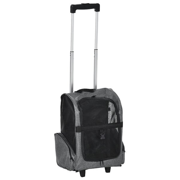 PAWHUT - 2 en 1 trolley chariot sac à dos sac de transport à roulettes pour chien chat gris - large