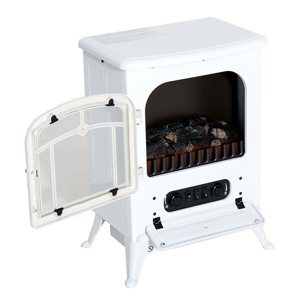 HOMCOM - Cheminée électrique poêle style rétro thermostat 950-1850 W blanc - large