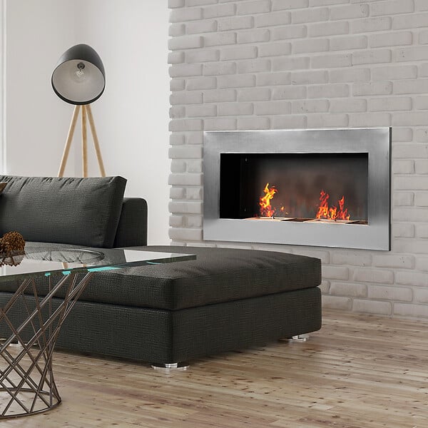 HOMCOM - Cheminée bioéthanol murale design Bauhaus - double brûleur 3 L - dim. 110L x 14l x 54H cm - couverture 25-30 m² - acier inox. brossé - large
