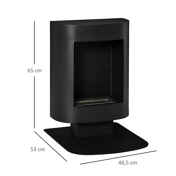 HOMCOM - Cheminée bioéthanol sur pied design contemporain - brûleur 1,5 L - contrôle de flamme et manche inclus - acier noir - large