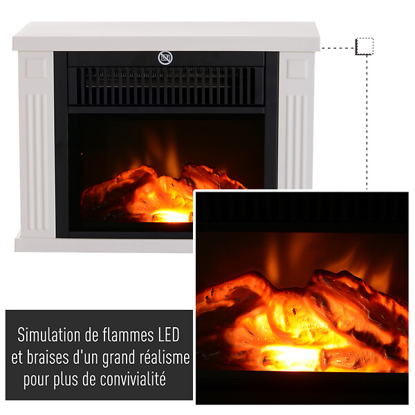 HOMCOM - Cheminée électrique poêle style contemporain thermostat 600-1200 W blanc - large