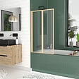AURLANE - Pare baignoire Pivotant 2 Volets Or Doré Brossé - Verre Trempé 4mm - DUPLO - vignette