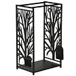 HOMCOM - Serviteur de cheminée arbre - porte bûches - range bûches multi accessoires étagère 46L x 29l x 70H cm acier noir - vignette