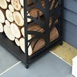 HOMCOM - Serviteur de cheminée arbre - porte bûches - range bûches multi accessoires étagère 46L x 29l x 70H cm acier noir - vignette
