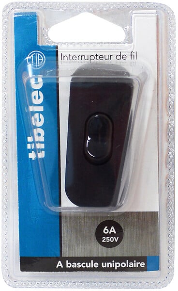 TIBELEC - Interrupteur unipolaire 2A noir - large