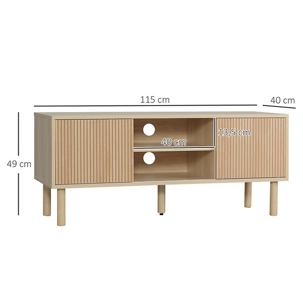 HOMCOM - Meuble TV banc TV design Urban Craft - 2 portes coulissantes, 2 niches - piètement cylindrique - panneaux particules aspect bois clair - large