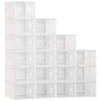 HOMCOM - Lot de 18 boites cubes rangement à chaussures modulable avec portes transparentes - dim. 25L x 35l x 19H cm - PP blanc transparent - vignette