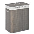 HOMCOM - Panier à linge corbeille à linge 2 bacs bambou pliable couvercle poignée sac amovible en toile gris - vignette
