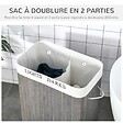 HOMCOM - Panier à linge corbeille à linge 2 bacs bambou pliable couvercle poignée sac amovible en toile gris - vignette