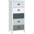 HOMCOM - Meuble de rangement chiffonnier style néo-rétro 5 tiroirs poignées coquilles MDF blanc bleu gris - vignette