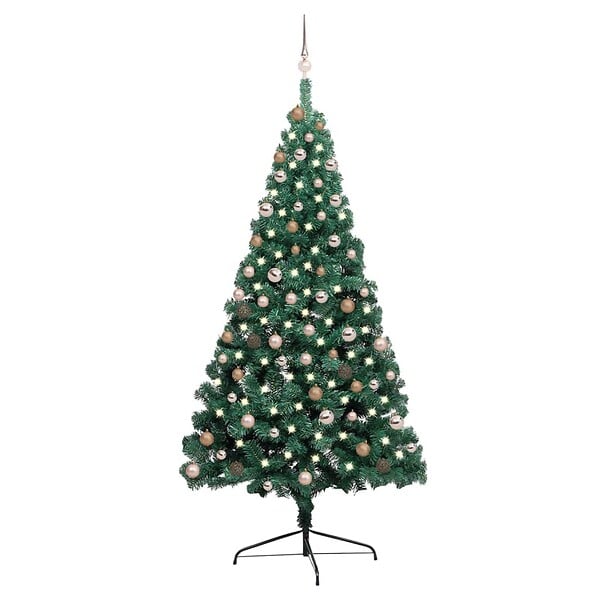 VIDAXL - vidaXL Demi-arbre de Noël artificiel pré-éclairé et boules vert 210 cm - large