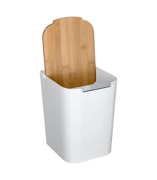 5 FIVE SIMPLY SMART - Poubelle de salle de bain Blanche 5L couvercle en Bambou - large