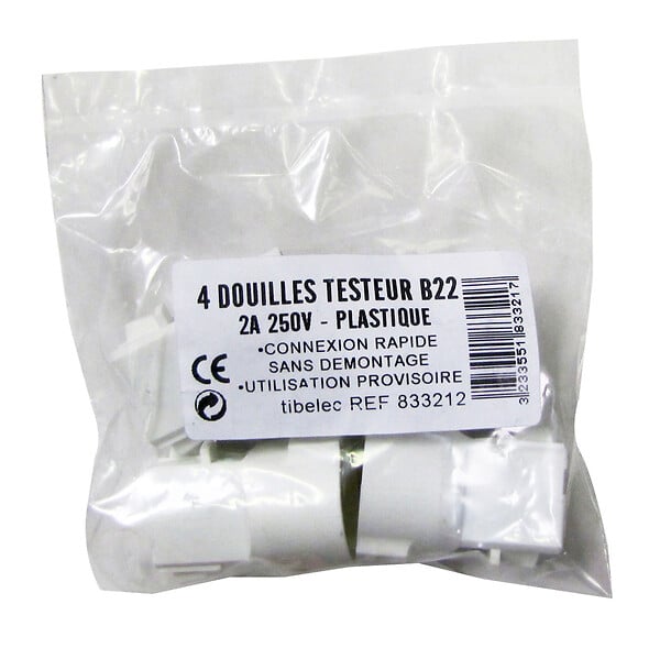 TIBELEC - 4 douilles testeur B22 en plastique à connexion rapide - large