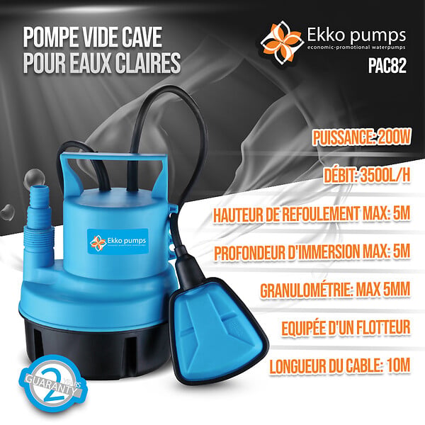EKKO PUMPS - Pompe vide caves pour eaux claires 200W équipée d un flotteur - Ekko Pumps - large