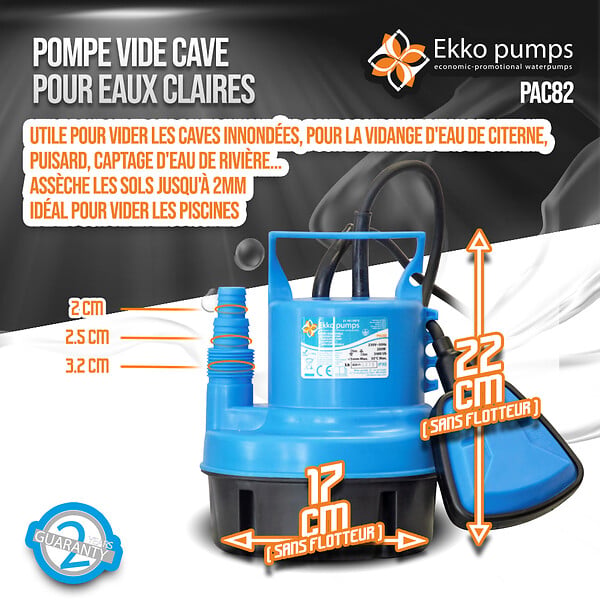 EKKO PUMPS - Pompe vide caves pour eaux claires 200W équipée d un flotteur - Ekko Pumps - large