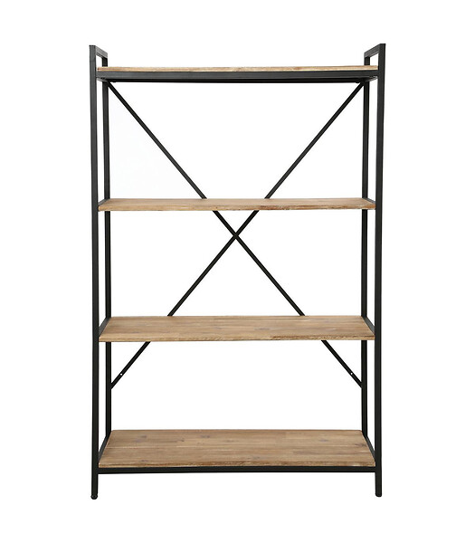 ATMOSPHERA - Meuble Étagère 4 niveaux en Métal Noir et Bois d'Acacia H 141 cm - large