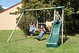 CHALET & JARDIN - Portique & Toboggan de jardin en bois Navajos 330 x 260 x 230 cm - Tissu protection rouge - vignette