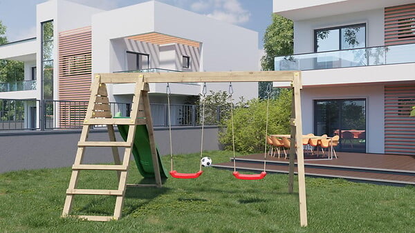 CHALET & JARDIN - Portique & Toboggan de jardin en bois  390 x 256 x 252 cm - Azalée - large