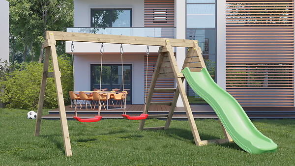 CHALET & JARDIN - Portique & Toboggan de jardin en bois  390 x 256 x 252 cm - Azalée - large