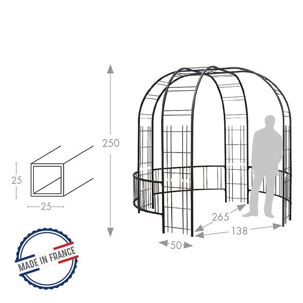 CENTRALE BRICO - Kiosque premium tube CAR25 fer vieilli - 265x250 cm - Acier époxy - large