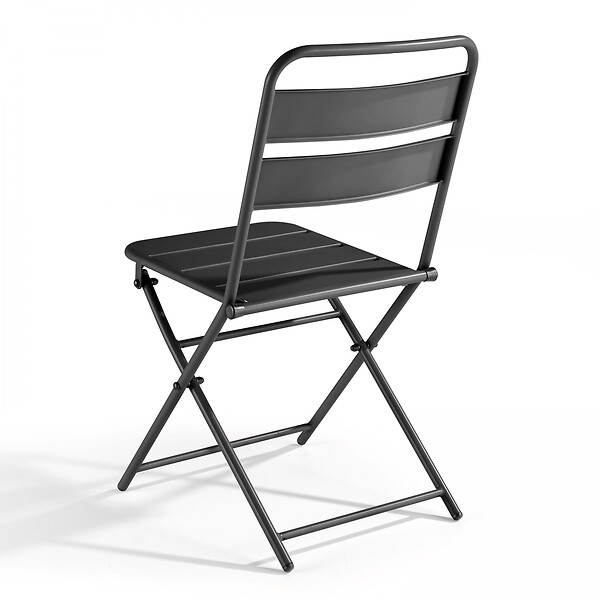 OVIALA - Ensemble table de jardin pliante et 2 chaises acier gris - Palavas - large