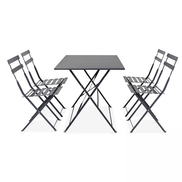 OVIALA - Table de jardin bistrot et 4 chaises pliantes en acier gris - Rome - large