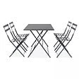OVIALA - Table de jardin bistrot et 4 chaises pliantes en acier gris - Rome - vignette