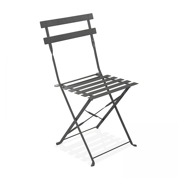 OVIALA - Table de jardin bistrot et 4 chaises pliantes en acier gris - Rome - large