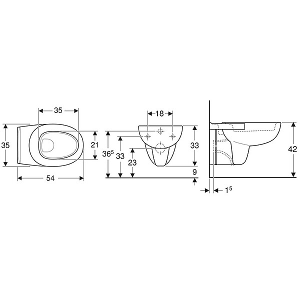 GEBERIT - Cuvette suspendue WC Publica Geberit - Sortie horizontale - Avec bride - large