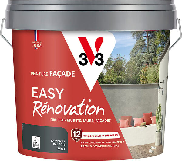 V33 PEINTURE - Peinture façade - Easy Rénovation - Anthracite - 10L - large