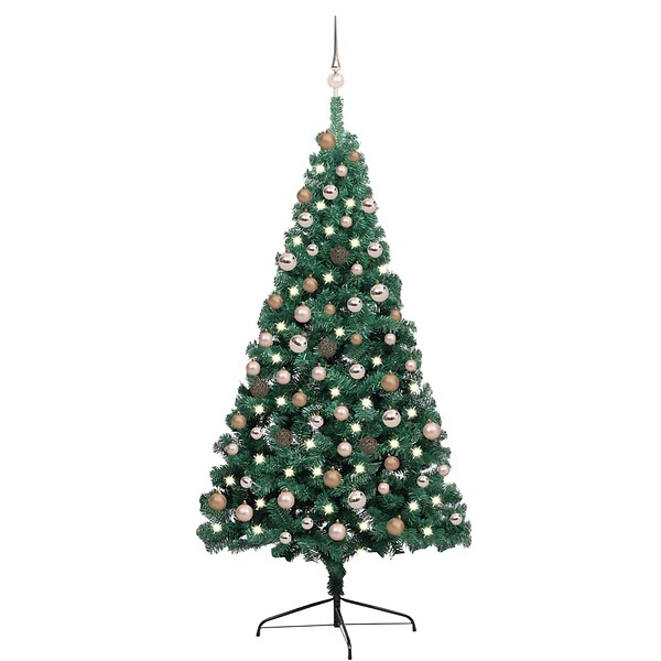 VIDAXL - vidaXL Demi-arbre de Noël artificiel pré-éclairé et boules vert 180 cm - large