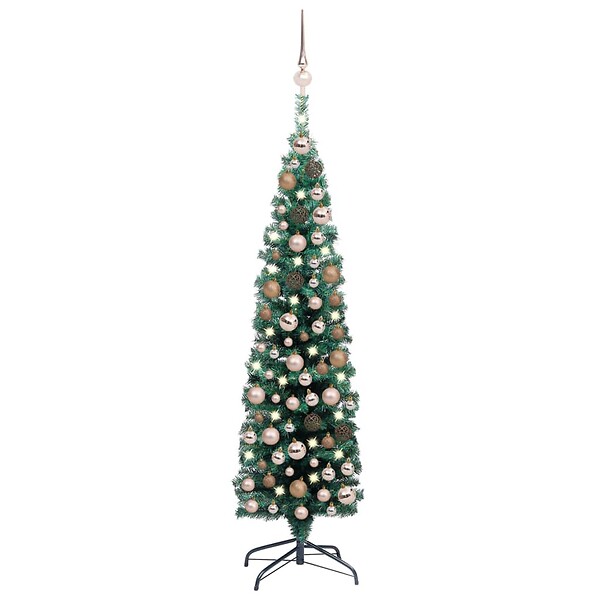VIDAXL - vidaXL Sapin de Noël artificiel mince pré-éclairé et boules vert 150cm - large