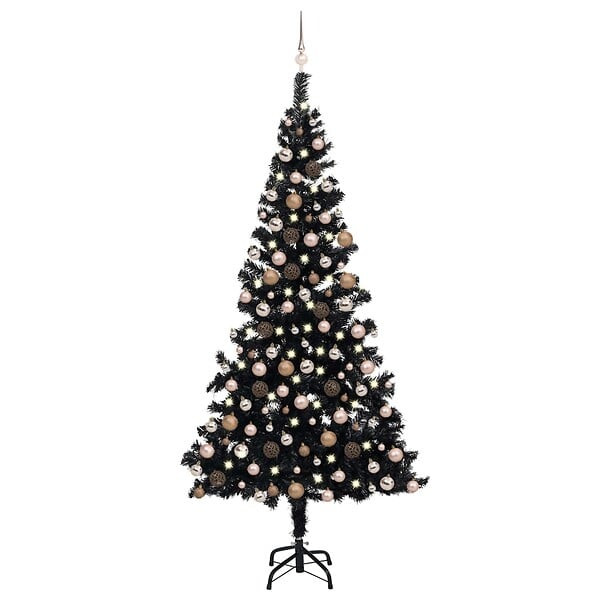 VIDAXL - vidaXL Arbre de Noël artificiel pré-éclairé et boules noir 210 cm PVC - large