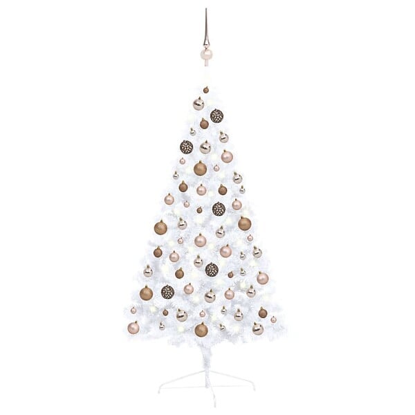 VIDAXL - vidaXL Demi-arbre de Noël artificiel pré-éclairé et boules blanc 120cm - large