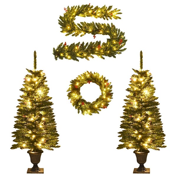 VIDAXL - vidaXL Arbres de Noël artificiels 2 pcs et couronne, guirlande et LED - large
