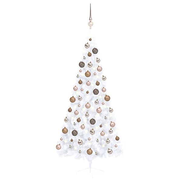 VIDAXL - vidaXL Demi-arbre de Noël artificiel pré-éclairé et boules blanc 180cm - large
