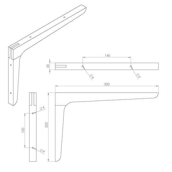 CIME - Équerre murale en hêtre brut - 4kg - H.20xl.30cm - large