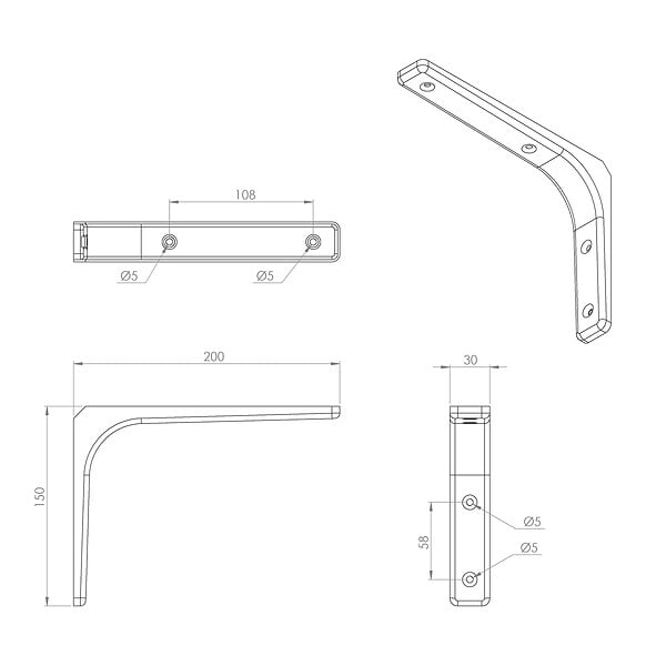 CIME - Console équerre moderne CIME 150x200mm acier blanc - large