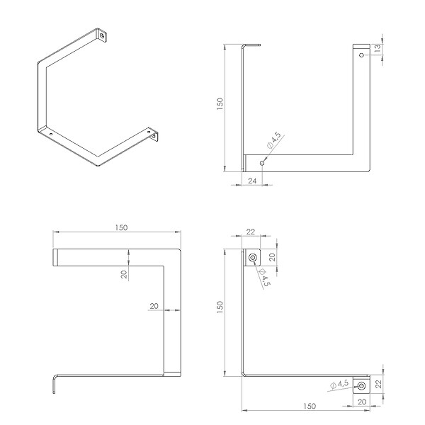 CIME - Console équerre parenthèse gauche CIME acier rouge 150x150mm - large
