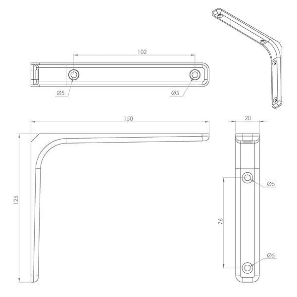 CIME - Console équerre moderne CIME 125x150mm acier gris - large
